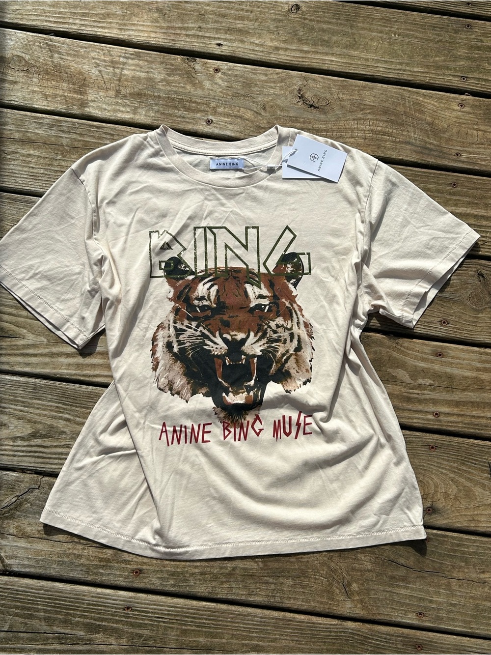 ANINE BING Stone Graphic Tiger Short Sleeve Tee